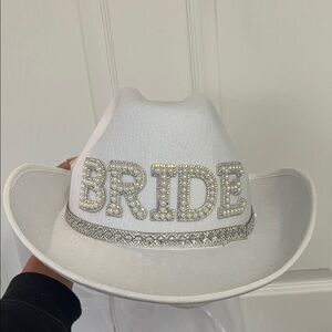 Sparkling White Cowgirl Bride Hat with Rhinestone Accents